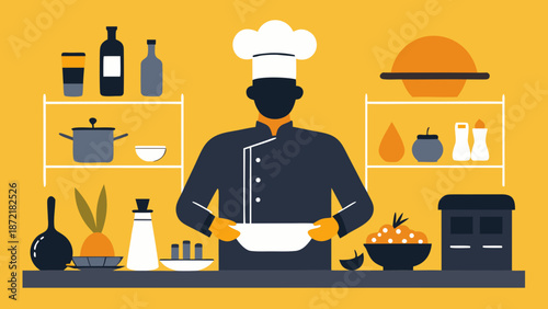 Chef preparing a meal in a kitchen Vector