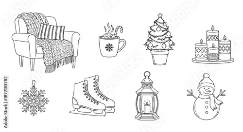 Cozy winter scene with holiday elements