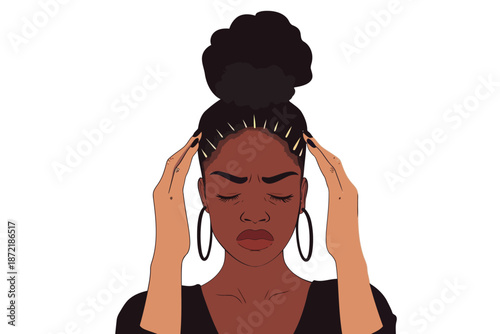 black woman having Headache isolated illustration