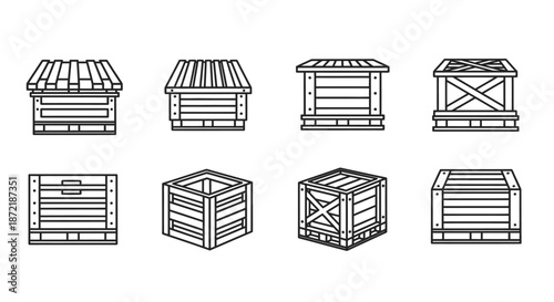Various types of wooden crates and pallets