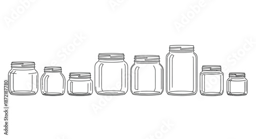 Collection of various sized glass jars