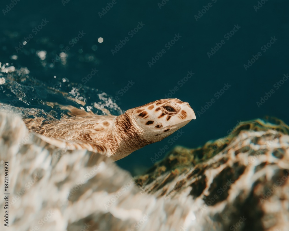 Obraz premium Inspiring Freediver Girl Gliding Over Sandy Ocean with Corals and Marine Life Premium Adventure Lifestyle Content for Marketing
