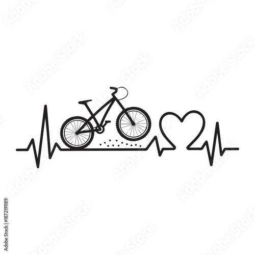 Mountain Bike Heartbeat Lifeline with Heart Vector Illustration