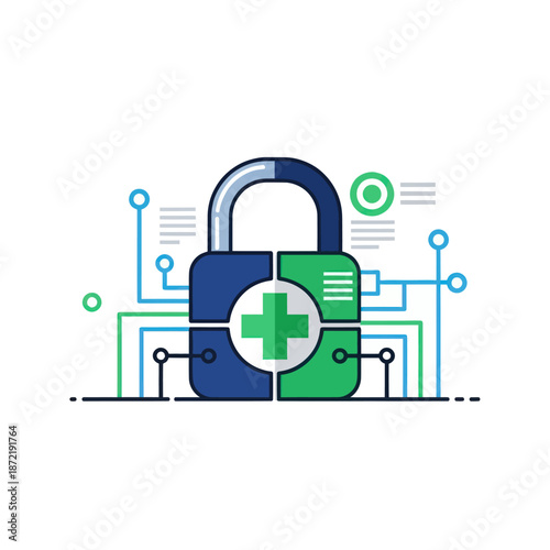 Secure Health Data Protection Icon with Medical Cross.