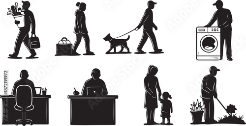 Daily Life Silhouettes of People and Activities