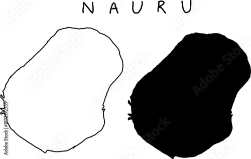 Black and white Nauru map silhouette with simple island outline, minimal design perfect for education, geography lessons, travel, and creative graphic projects.