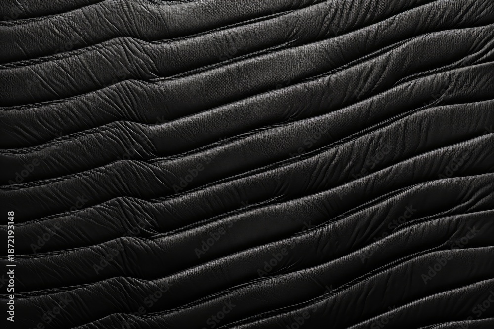Fototapeta premium Black quilted synthetic leather material forming a wave pattern texture background