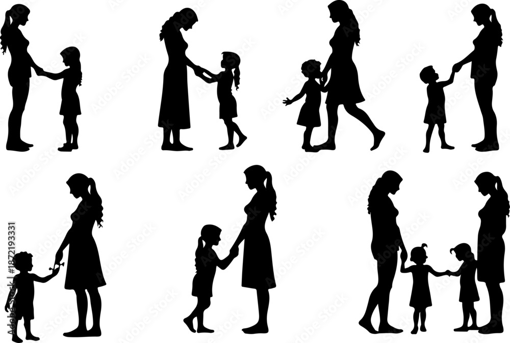 Fototapeta premium Mother and Child Silhouette Family Bond Illustration