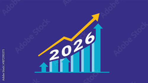 A financial growth chart for the year 2026, with an upward trending arrow and bar graph on a dark blue background.