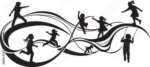 Children playing and running in a flowing motion