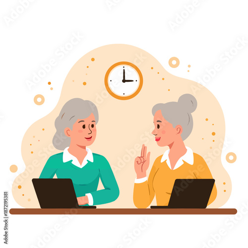 retirement fund planning meeting. Seniors discussing financial investments. Elderly people planning future finances. Retired adults consulting about money. Elderly set