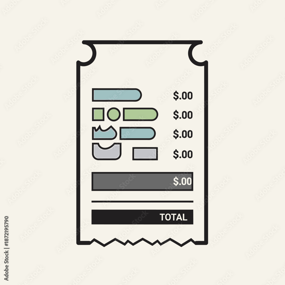 Fototapeta premium Minimalist Digital Receipt Illustration with Empty Price Fields and Total Section, Modern Concept for Billing or Checkout Design