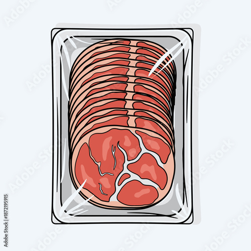 Sterilized Meat Package with Ribs and Organ Meat in Transparent Wrapping for Food Packaging or Butcher Shop Display
