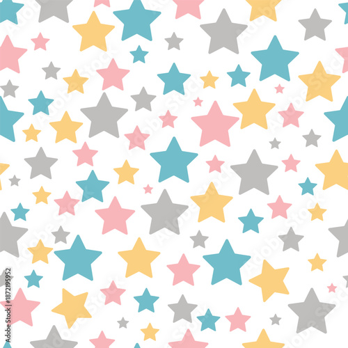 Seamless star pattern, repeating background with stars of different sizes, clean vector flat style,.eps