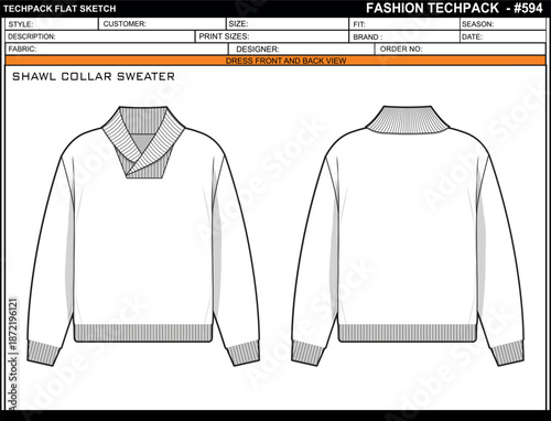  SHAWL COLLAR SWEATER EASY EDITABLE EMPTY TECHPACK LAYOUT TEMPLATE DESIGN
