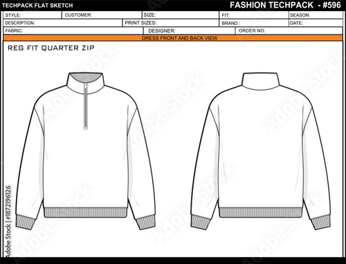 REG FIT QUARTER ZIP EASY EDITABLE EMPTY TECHPACK LAYOUT TEMPLATE DESIGN