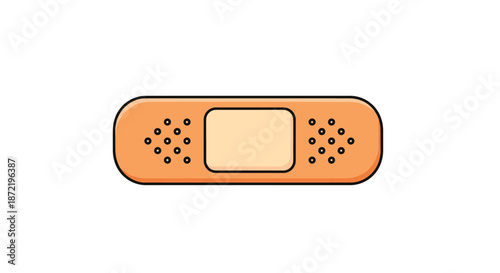 Isolated illustration of a classic tan medical adhesive bandage used for first aid treatment of minor cuts and skin wounds.