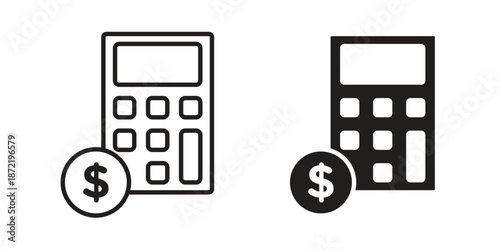 Calculator and dollar icons suitable for infographics, websites and print media and interfaces. Line vector icon.