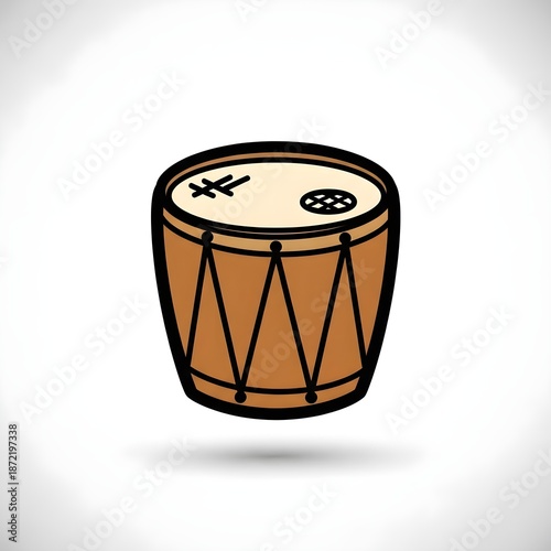 Simple cartoon illustration of a brown drum with black outlines and basic markings on a white background.