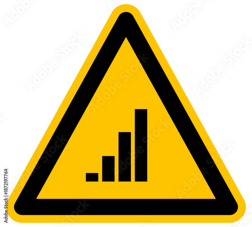 Señal de advertencia triangular con icono de gráfico de barras ilustración de diseño plano amarillo para estadísticas y crecimiento financiero concepto de vektor
