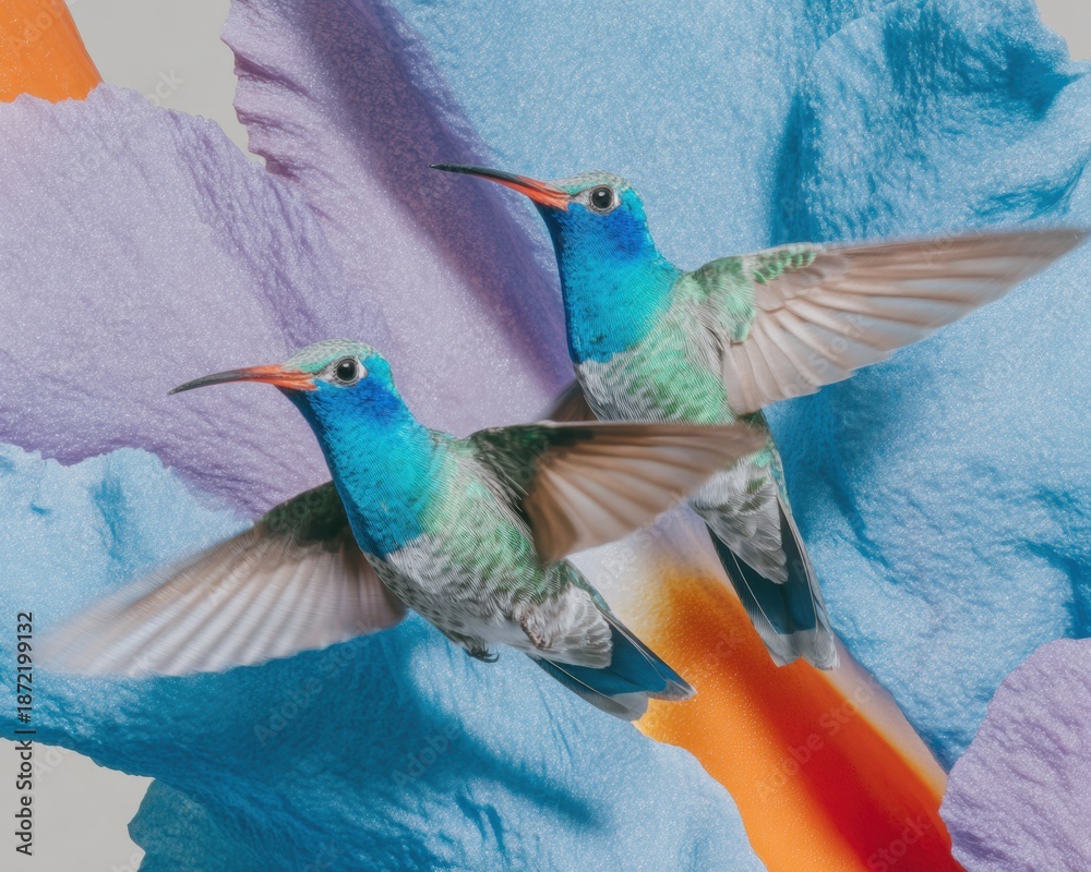 Obraz premium Dynamic Hummingbirds with Vibrant Flower Premium Wildlife Content for Modern Marketing, Social Media and Advertising Campaigns