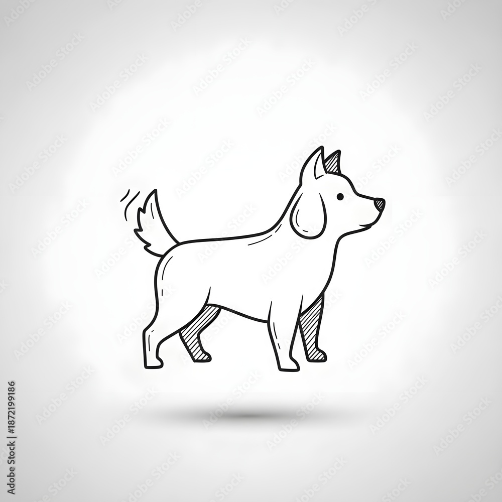 Fototapeta premium Hand-drawn sketch illustration of a standing dog with a wagging tail.