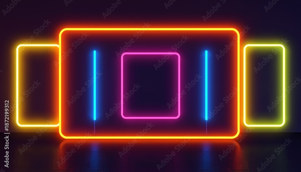Fototapeta premium Vibrant Neon Rectangles Glowing Against Transparent