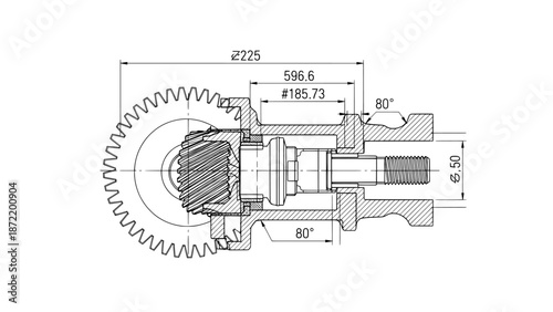 Gear assembly technical drawing