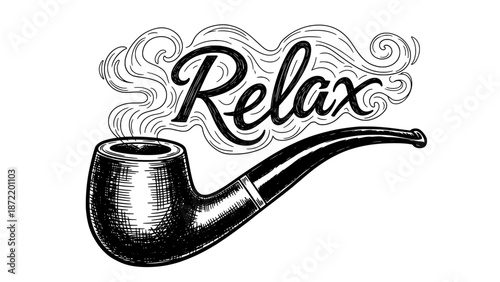 Relax, smoking pipe engraving illustration