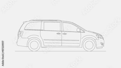 Outline Drawing of a Family Minivan or SUV Side Profile on Isolated White Background