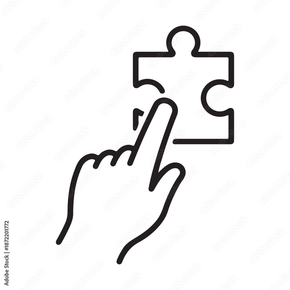 Obraz premium Puzzle Solution Icon – Touch Interaction, Problem Solving Line SymbolPuzzle Solution Icon – Touch Interaction, Problem Solving Line Symbol