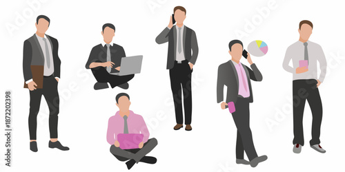 Diverse group of business professionals in various poses and attire