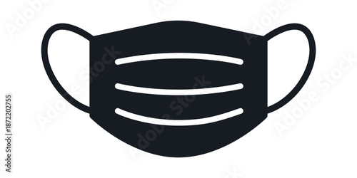 A simple black surgical mask illustration, symbolizing health and safety.