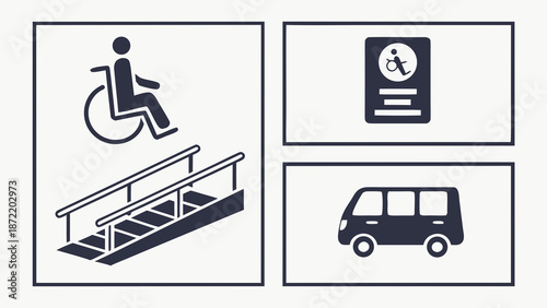 Accessibility Icons Wheelchair Ramp Permit and Accessible Van.