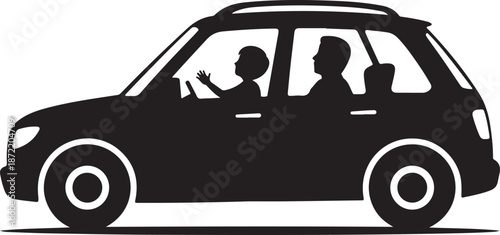 Silhouette of a family driving in a car child parent