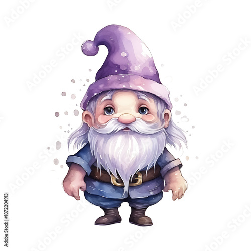 Charming dwarf in lavender attire watercolor
