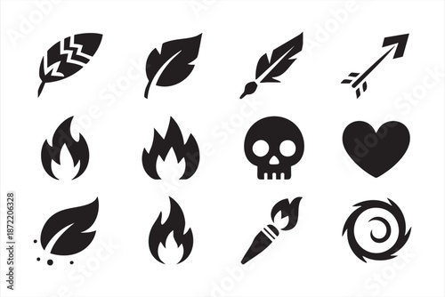Feather Arrow and Skull Tattoo Icons for Logo Design and Merch Layouts