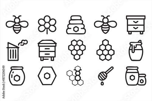 Beekeeping and Honey Icons for Apiary Dashboards and Organic Farming Apps