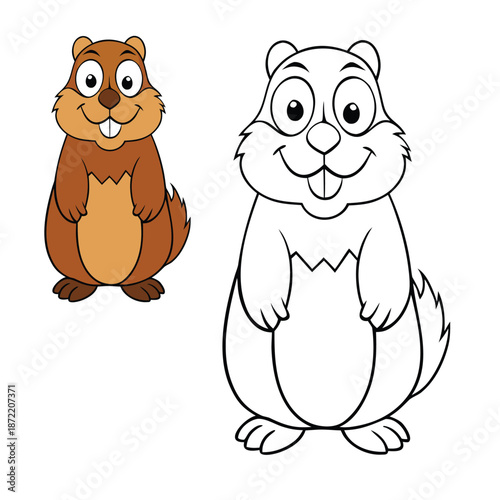 A lonely groundhog gazes sadly at falling snow, tiny paws pressed together, eyes full of longing, as winter blankets the world in quiet white.
