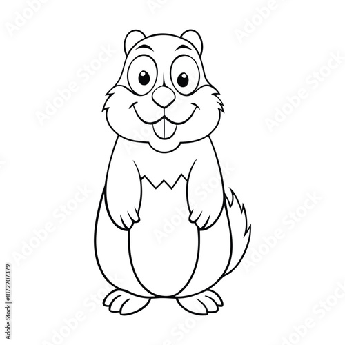 A lonely groundhog gazes sadly at falling snow, tiny paws pressed together, eyes full of longing, as winter blankets the world in quiet white.
