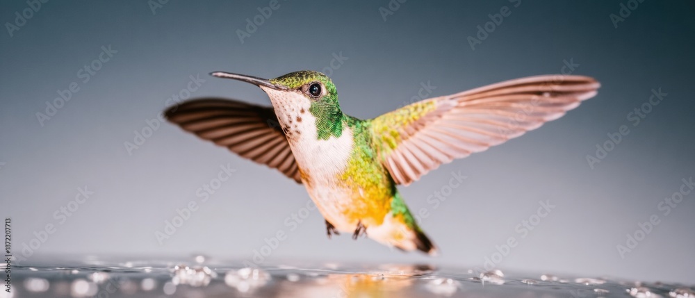 Obraz premium Authentic Ruby-Throated Hummingbird Mid-Flight Premium Nature Content for Avian Marketing and Editorial Use