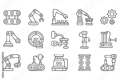 Assembly Line Robot Icons for Process Optimization and Analytics Tools