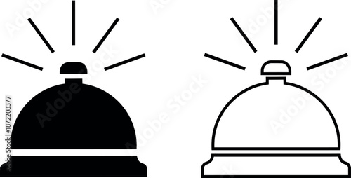 bell icon with ringing lines, reception and front desk bell symbol, vector illustration on transparent background
