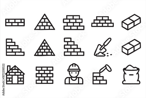 Brick Masonry Icons for Construction Project Dashboards and UI Kits