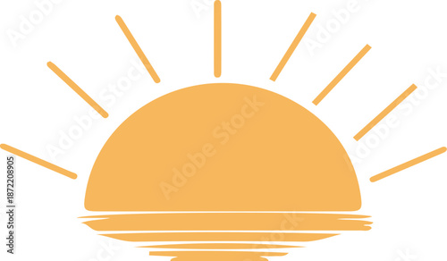 Simple icon of a sunrise or sunset over the water in minimalist style