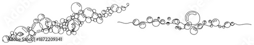 Continuous line drawing of floating soap bubbles and water foam texture