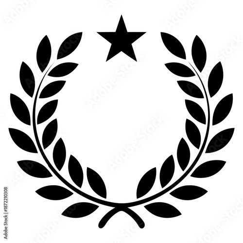 Award Laurel Wreath with Star Icon Silhouette Vector Style on White Background