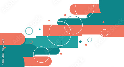 Abstract geometric shapes in teal and orange colors on white background
