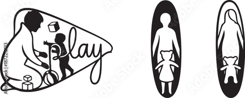 Family Play Time Silhouette Vector Illustrations