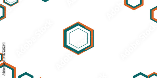 Multicolored hexagons on white background with vibrant orange blue and green hues